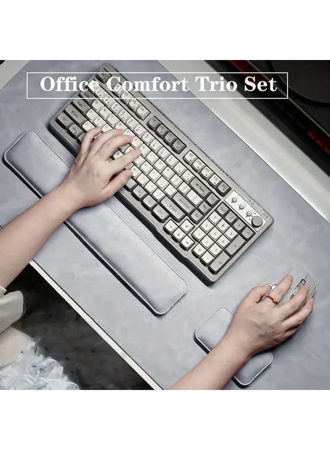 Black 3pcs Large Computer Desk Pad Set with Mouse Pad and Keyboard Wrist Rest - Image 2